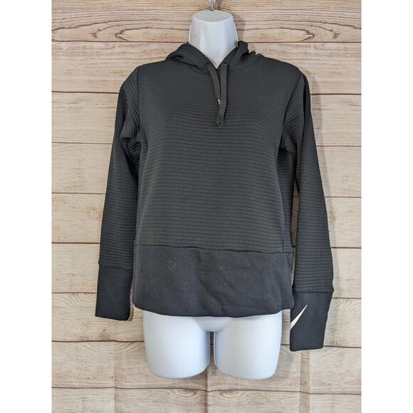 Nike Women's Dri-Fit Drawstring Hoodie Black Ribbed Knit Sz XSmall - Picture 1 of 10